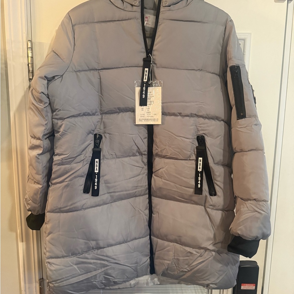 Light Gray Women's Puffer Coat with Hood